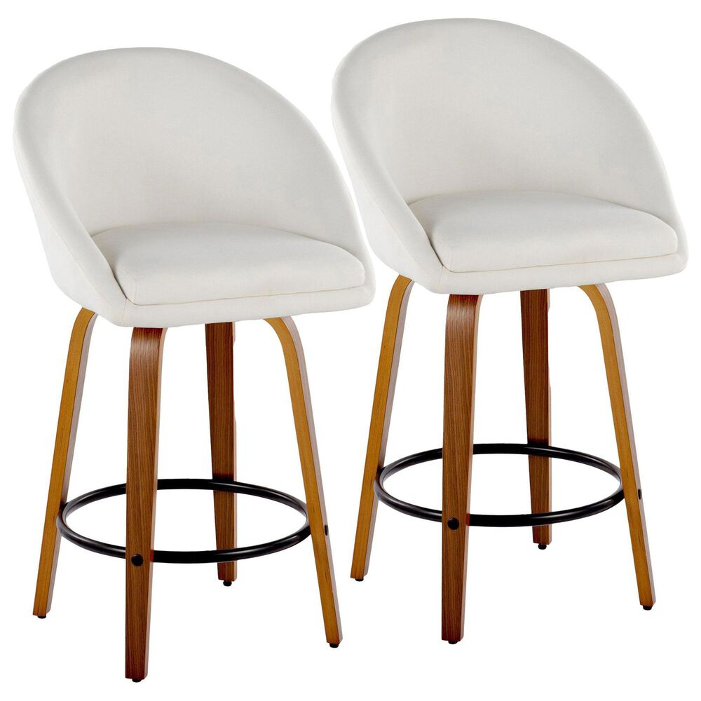 LumiSource Matisse 26" Swivel Counter Stool with Cream Fabric Upholstery in Walnut and Black (Set of 2), , large