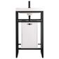 James Martin Vanities Boston 20" Single White Door Bathroom Vanity in Matte Black with 3 cm White Glossy Resin Countertop and Rectangular Sink, , large