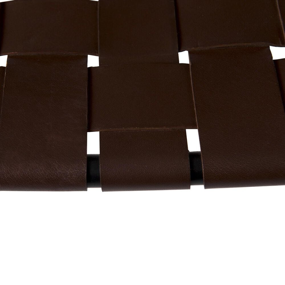 Mercana Clarissa Stool with Brown Leather Woven Seat in Black, , large