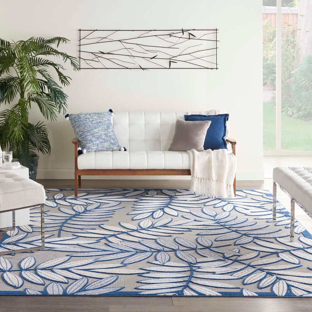 Nourison Aloha ALH18 9&#39; x 12&#39; Ivory and Navy Indoor/Outdoor Area Rug, , large