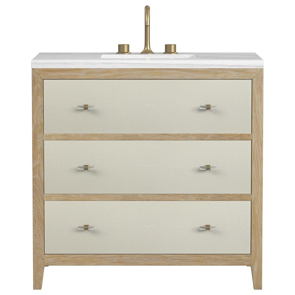 James Martin Vanities Celeste 36&quot; Single Vanity in Sun-washed Oak with Embossed Shagreen and with Single Hole 3 cm Arctic Fall Top &amp; Backsplash, , large