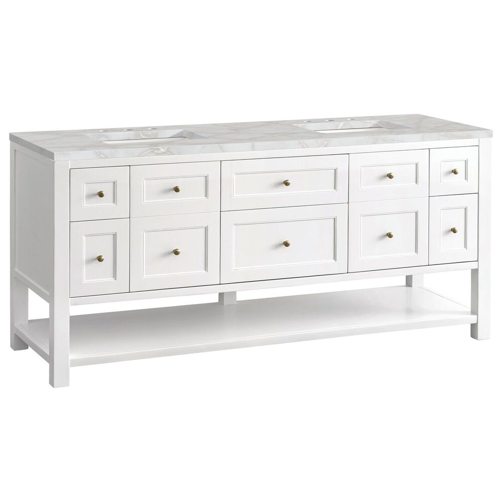 James Martin Vanities Breckenridge 72" Double Bathroom Vanity in Bright White with 3 cm Victorian Silver Quartz Top and Rectangular Sinks, , large