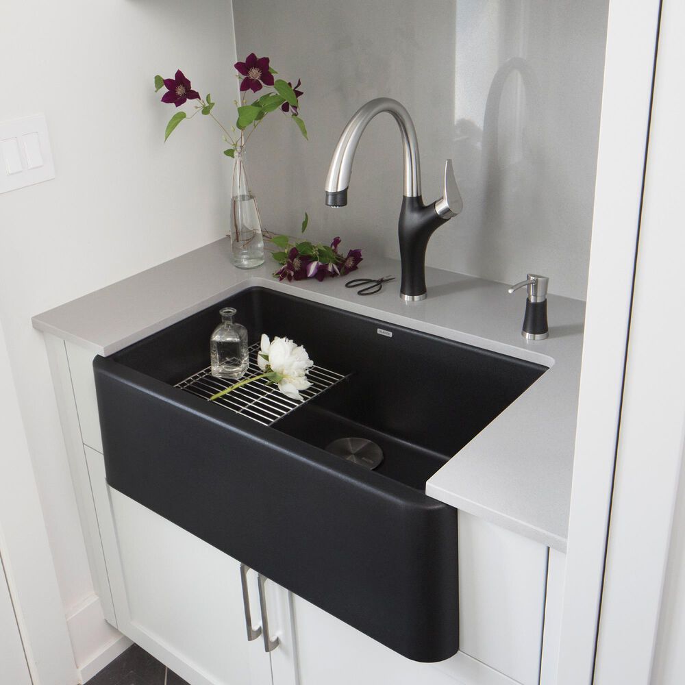 Blanco Ikon 30&quot; Apron Single Bowl Farmhouse Sink in Anthracite, , large