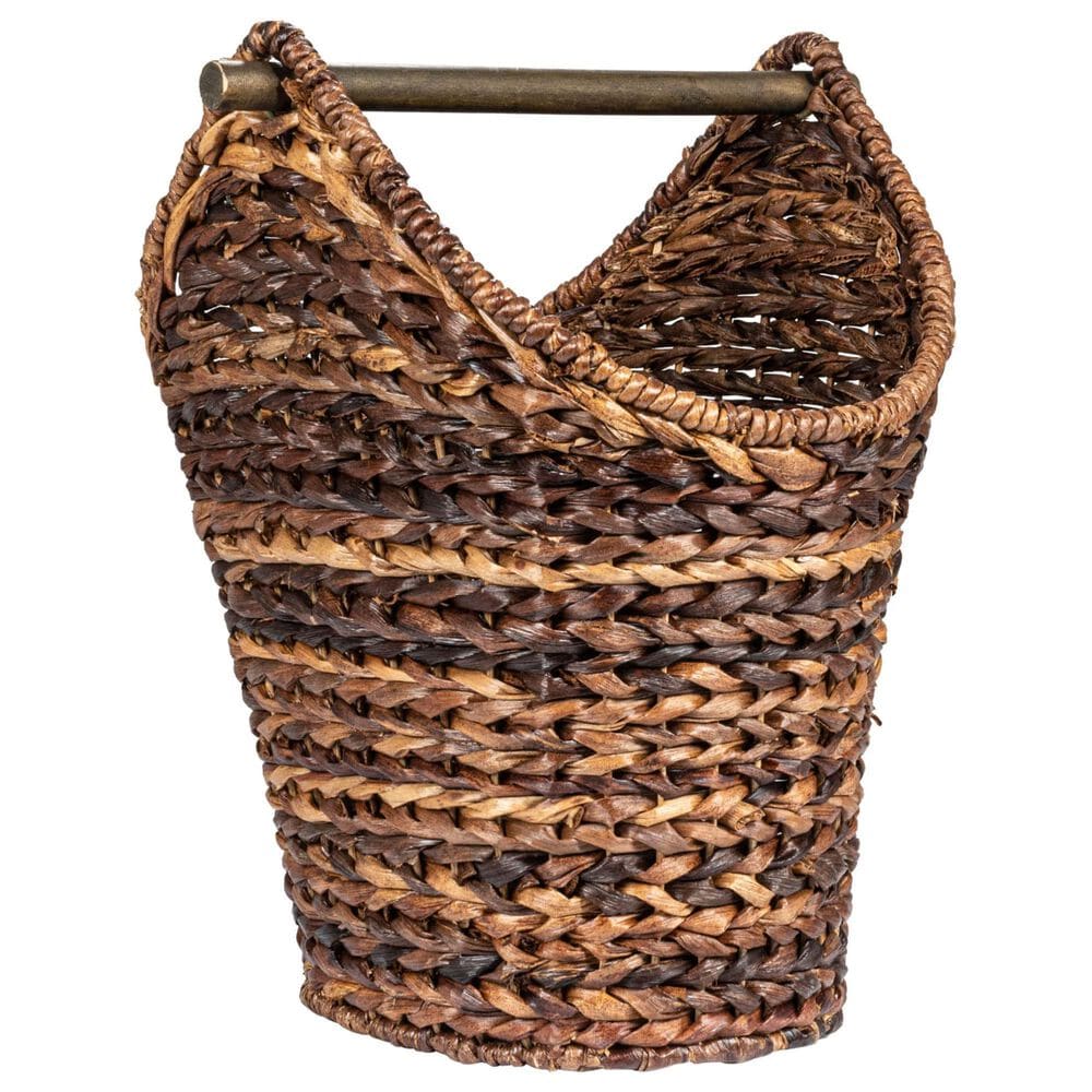Creative Coop Braided Bankuan Toilet Paper Basket with Wood Handle in Dark Brown, , large