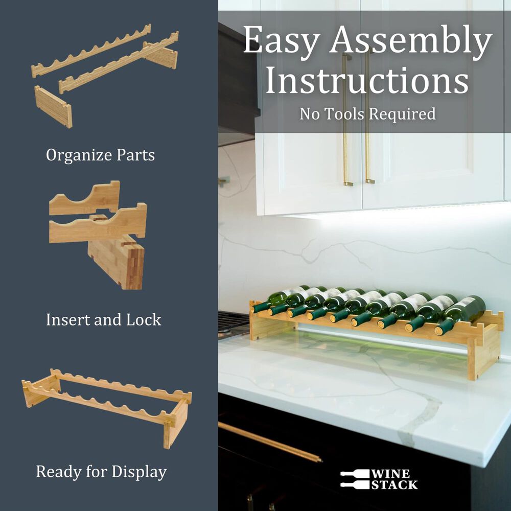 HOMLUX 9-Bottle Bamboo Stackable Modular Wine Rack in Natural, , large