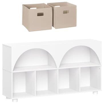 RiverRidge Home Kids Curve Appeal 46" 4-Cubby Bookcase with 2 Taupe Bins in White, , large