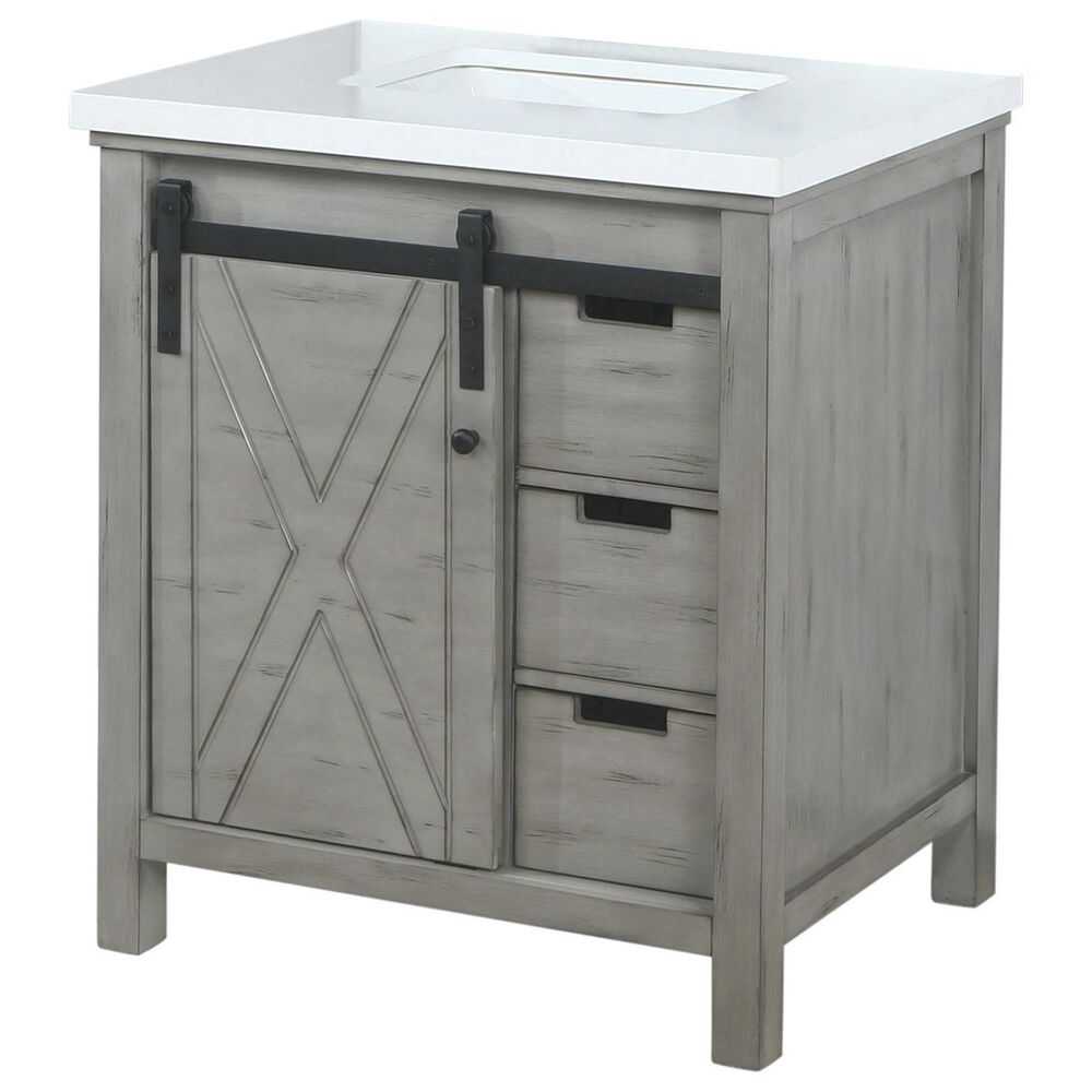 Lexora Home Marsyas 30" Single Bathroom Vanity in Ash Grey with White Quartz Top and Rectangle Sink, , large