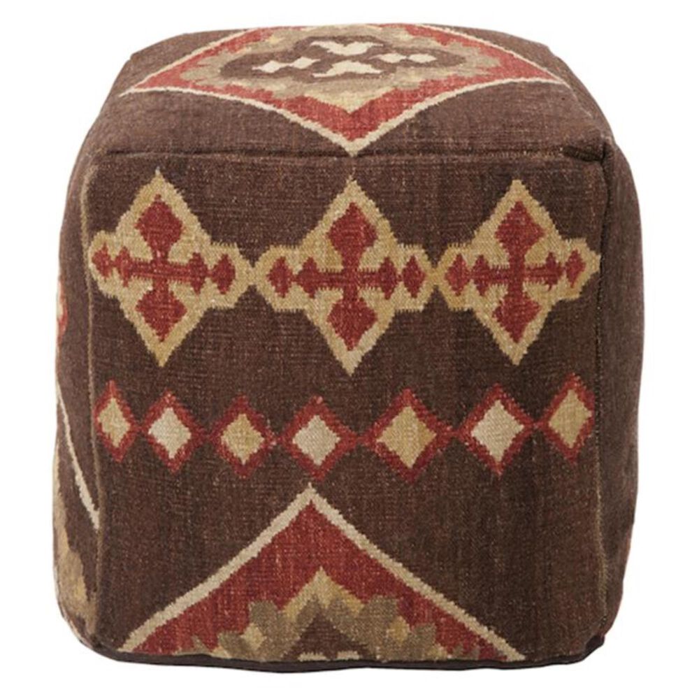 Surya Inc 18" x 18" Pouf in Dark Chocolate and Tan, , large