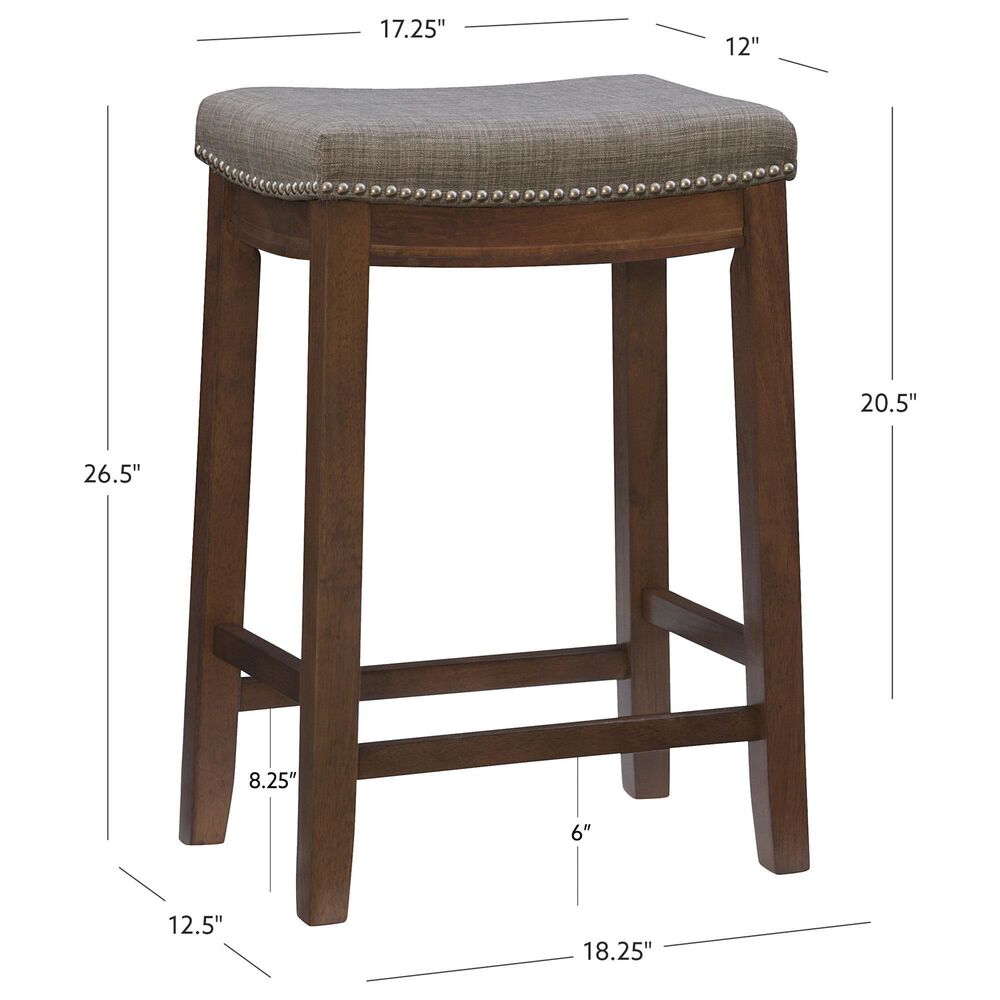 Linon Home Decor Claridge Counter Stool with Grey Cushion in Rustic Dark Brown, , large