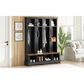 HOMLUX 8-Hook Hall Tree with Entryway Bench in Black and Walnut, , large