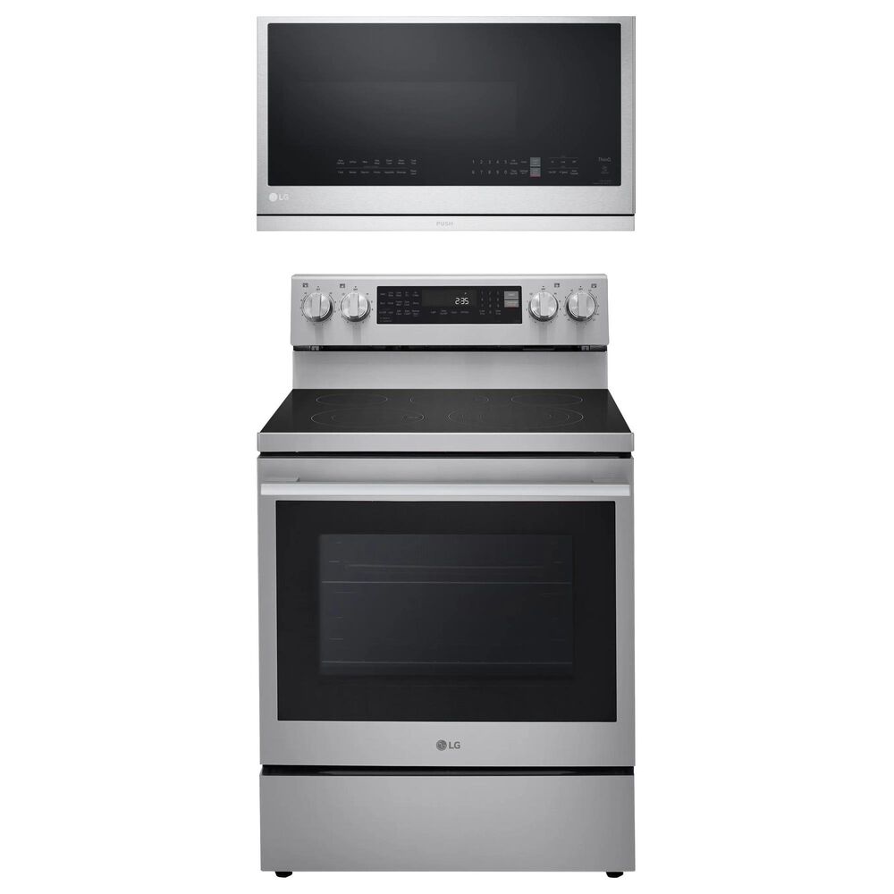 LG 2-Piece Kitchen Package with 6.3 Cu. Ft. Smart Freestanding Electric Range and 2.1 Cu. Ft. Smart Over-the-Range Microwave in Printproof Stainless Steel, , large
