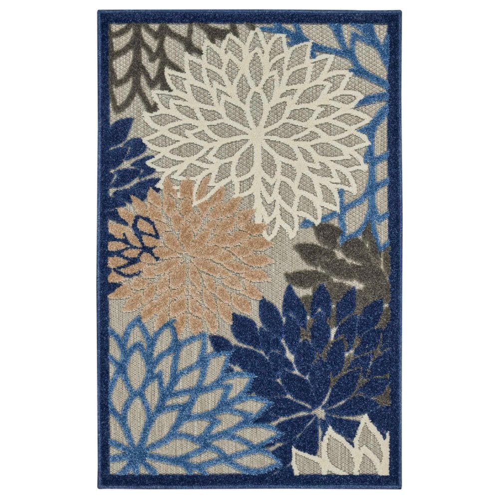Nourison Aloha ALH05 3"6" x 5"6" Blue and Multicolor Indoor/Outdoor Area Rug, , large