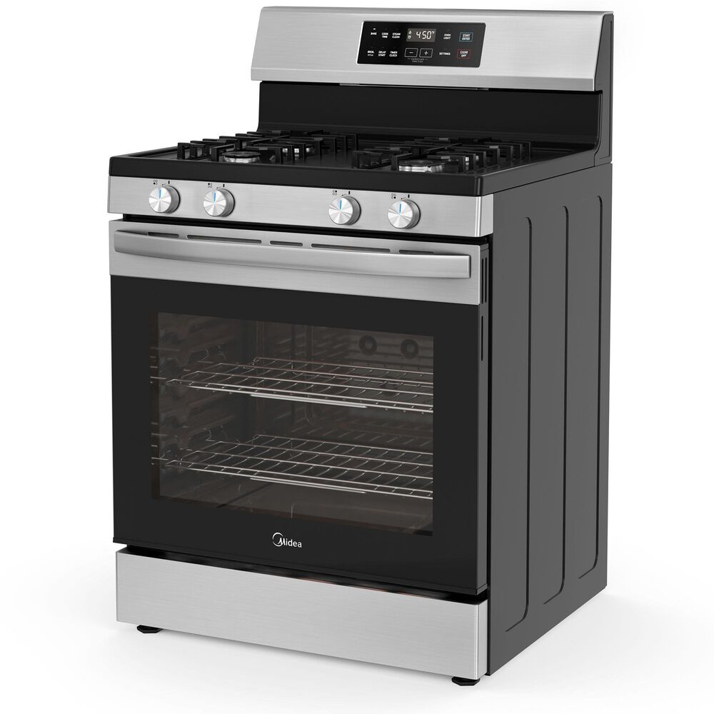 Midea 6.1 Cu. Ft. 4-Burner Freestanding Gas Range with Steam Cleaning in Stainless Steel, , large