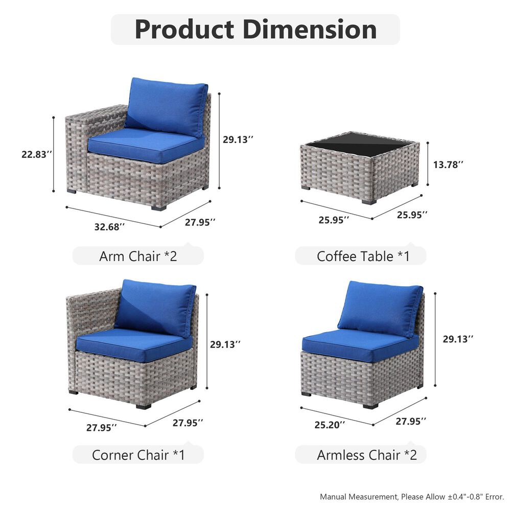 HOMLUX 6-Piece Outdoor Wicker Sectional Patio Furniture Set in Navy Blue, , large