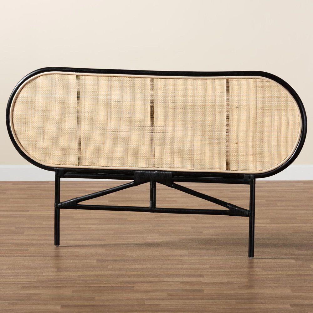 Baxton Studio Reegan Queen Panel Headboard in Black and Natural Brown, , large