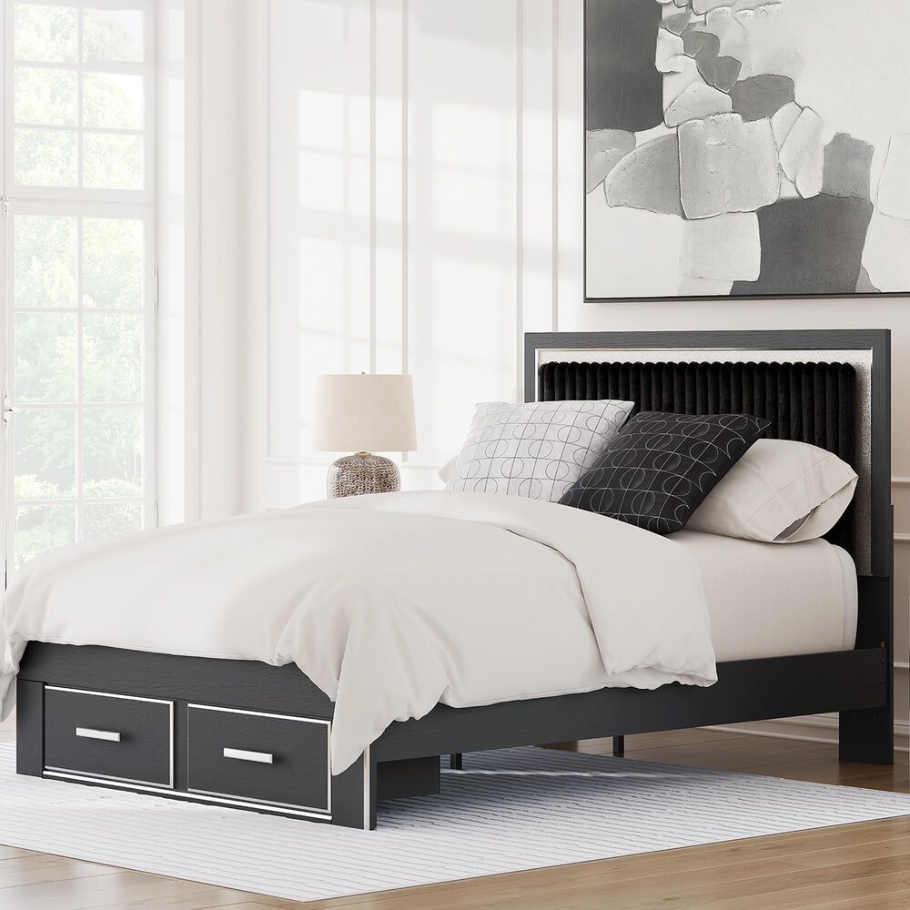 Ashley Zuraleus Queen Upholstered Storage Bed in Matte Black and Chrome, , large