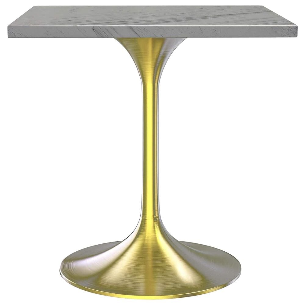 Leisuremod LeisureMod Verve Collection 27 Square Dining Table, Brushed Gold Base with Laminated White Marbleized Top, , large