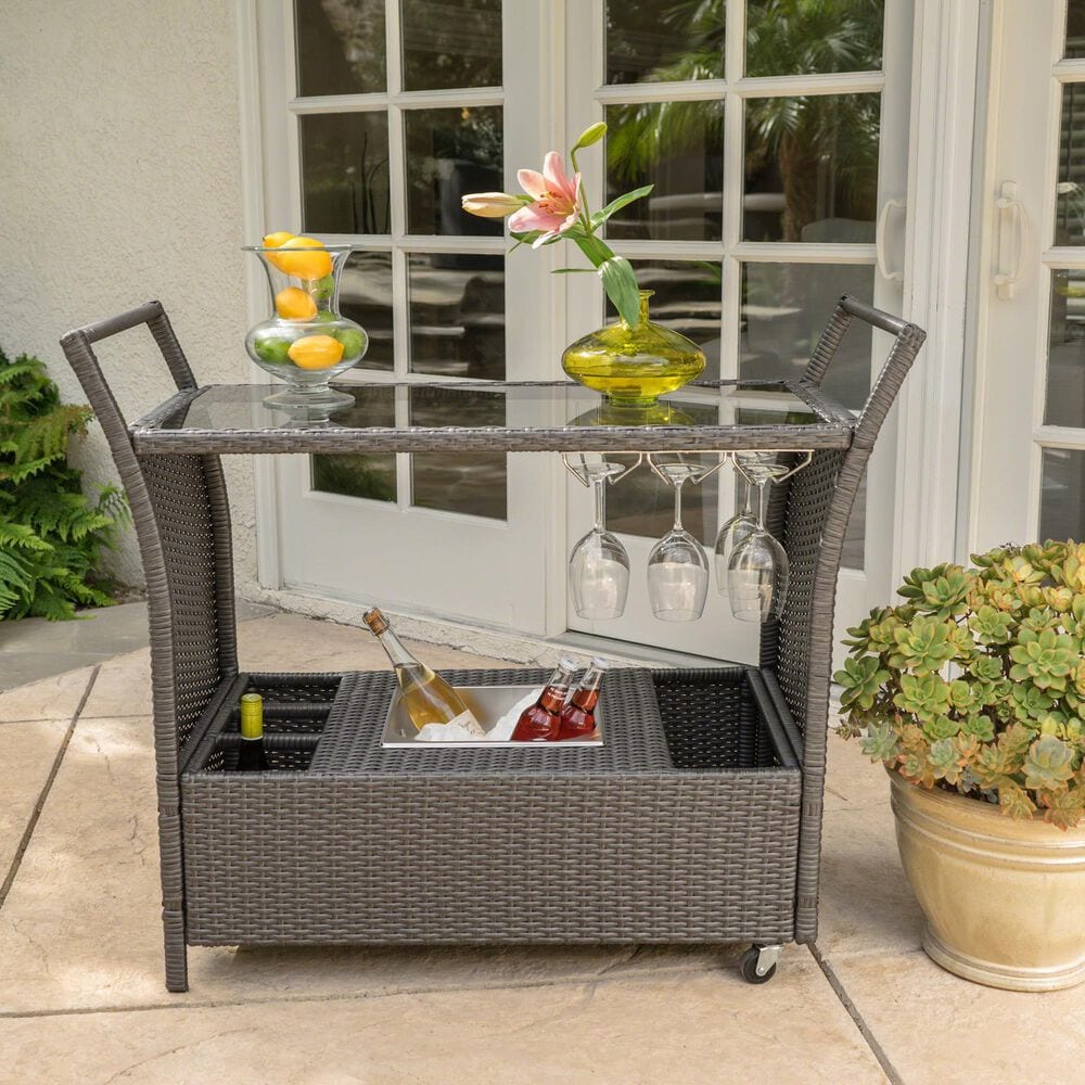 Hearth and Haven Bar Cart with Glass Top in Gray with Ice Tray, , large