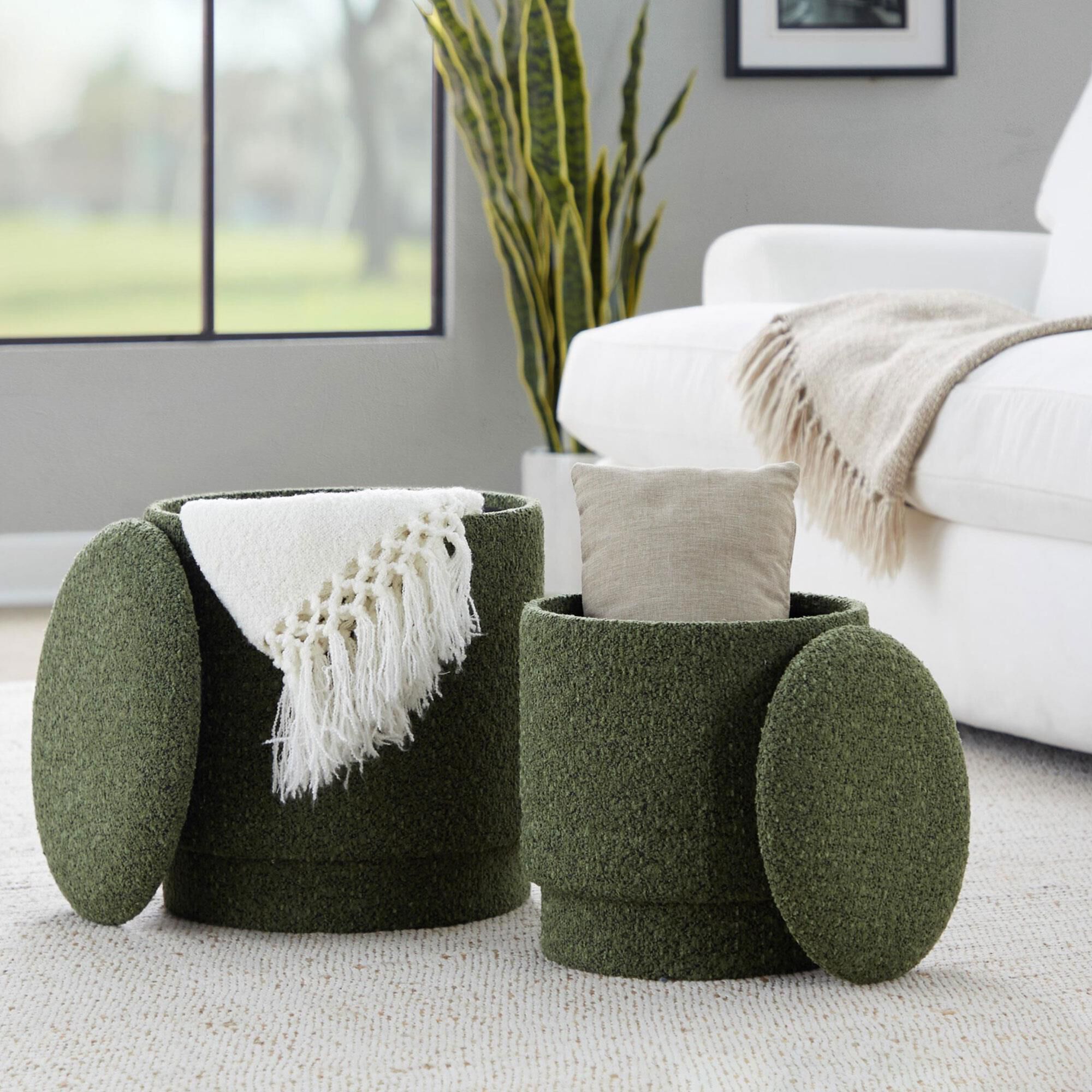 Lumisource Marla 2-Piece Upholstered Ottoman Set in Dark Green