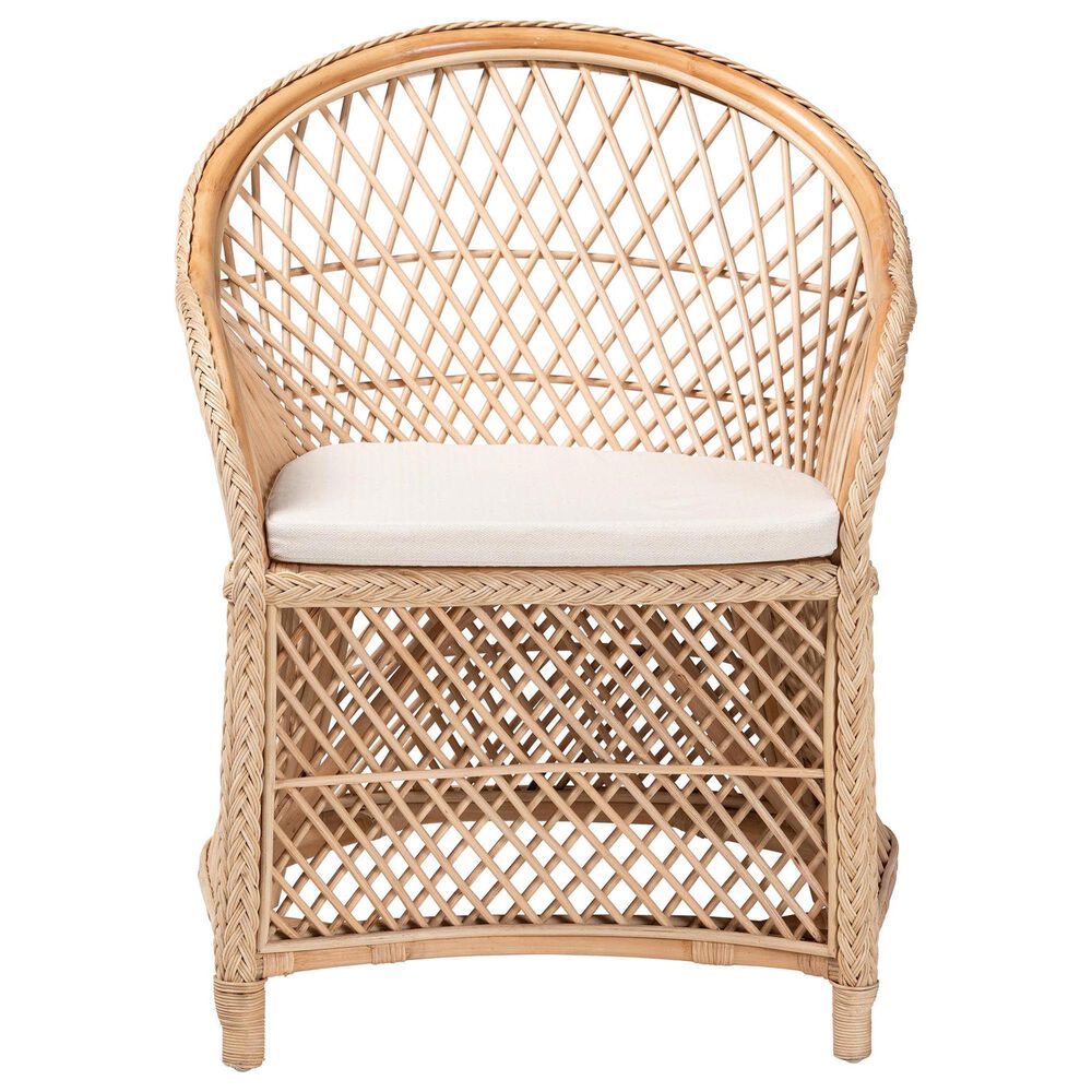 Baxton Studio Casilda Arm Chair with Natural Rattan in White, , large