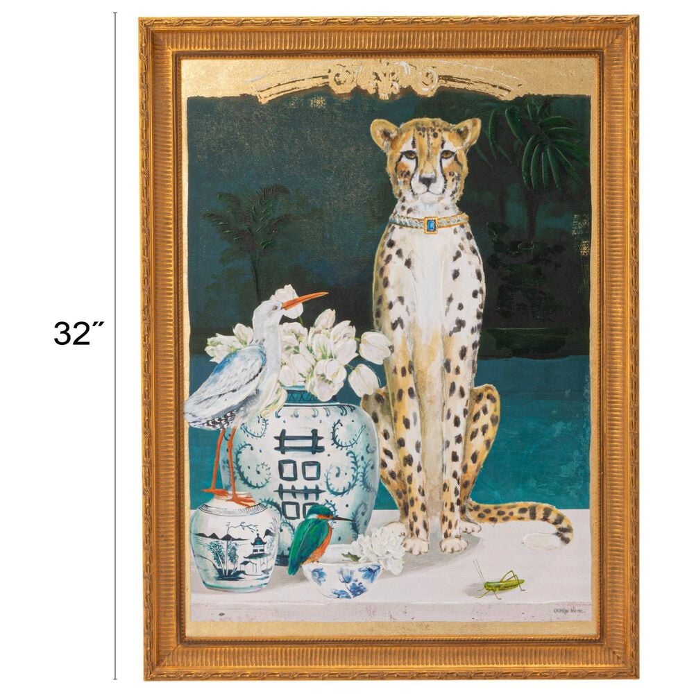 Creative Coop Dapper Home 24" x 32" Cheetah and Urn Canvas Wall Decor in Multicolor, , large
