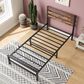 Hearth and Haven Twin Platform Bed with Slat Wood Headboard in Black and Rustic Brown, , large