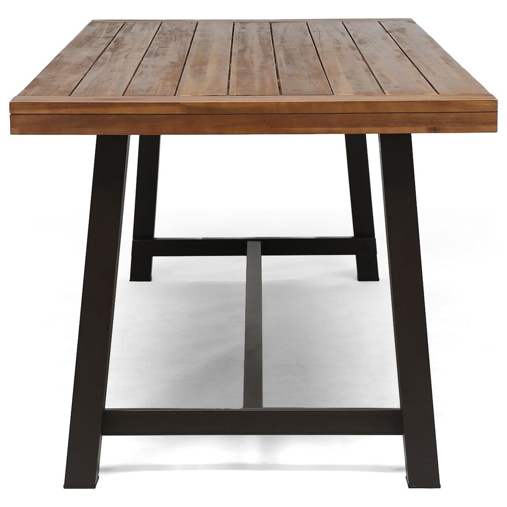 Hearth and Haven Outdoor Wood Dining Table with Slat Top and Metal Base in Teak, , large