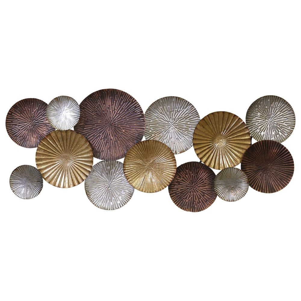 Sagebrook Home 20" x 47.5" Metal Circles Wall Decor in Silver and Bronze, , large