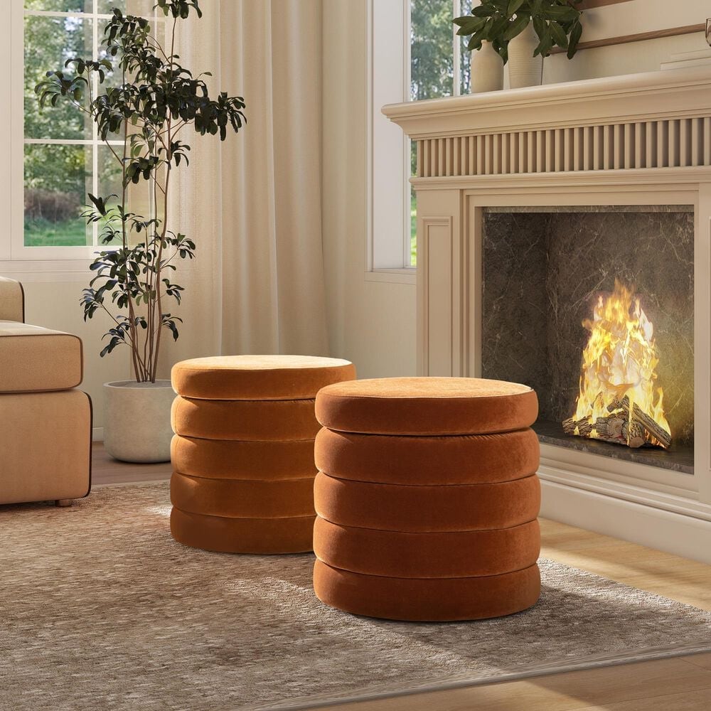 Jennifer Taylor Home Fuji Storage Ottoman in Burnt Orange, , large