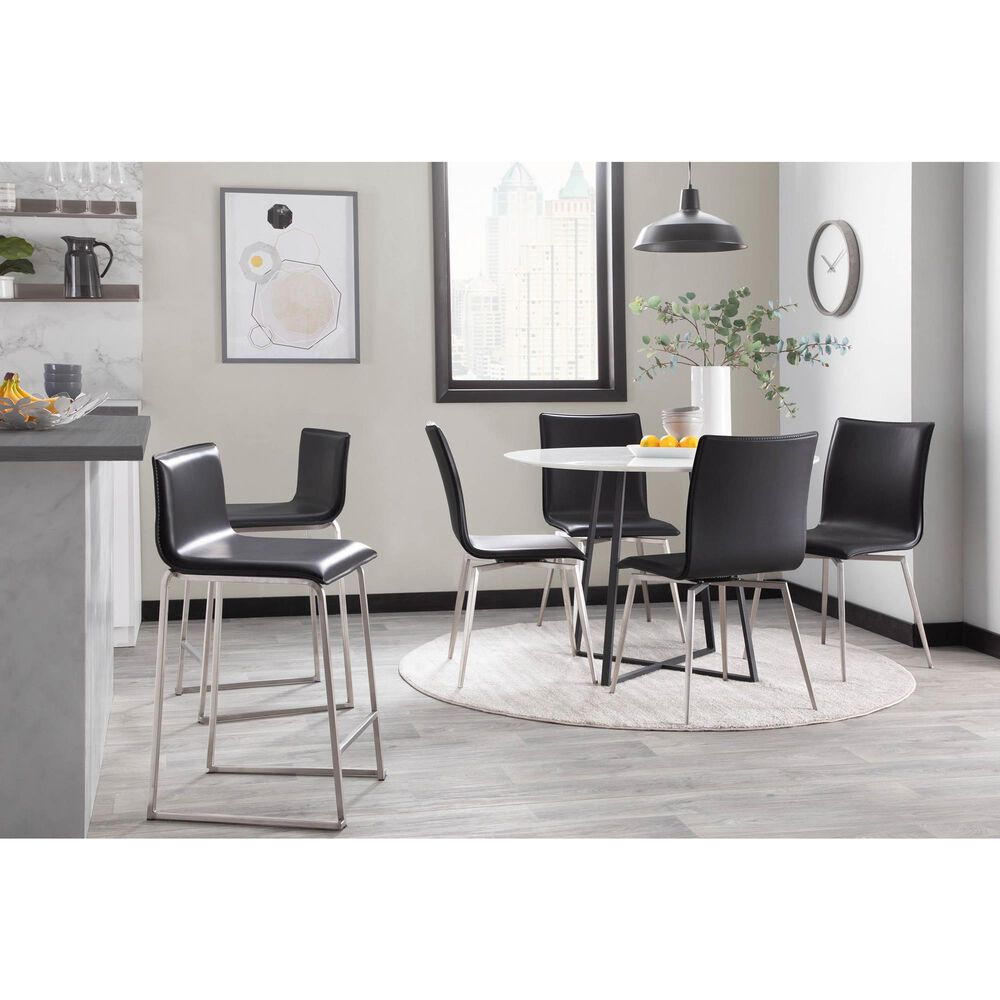 Lumisource Mason Swivel Side Chair with Black Upholstered in Brushed Stainless Steel (Set of 2), , large