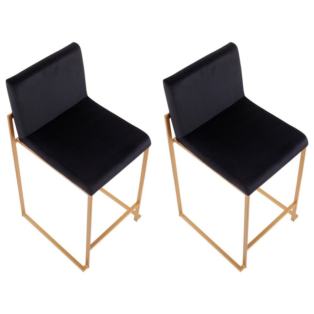 LumiSource Fuji 26" Counter Stool with Black Upholstery in Gold (Set of 2), , large