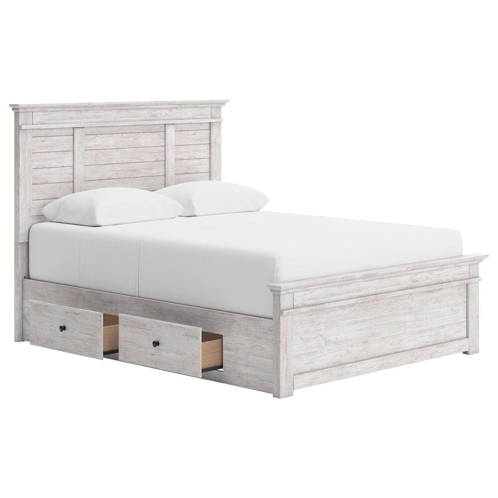 Ashley Makidern 4 Piece Queen Storage Bedroom Set with Four Drawers in Whitewash, , large