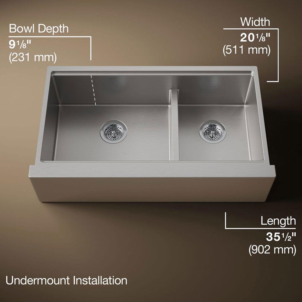 Kohler Strive 35.5" Undermount Double-Bowl Kitchen Sink in Stainless Steel, , large
