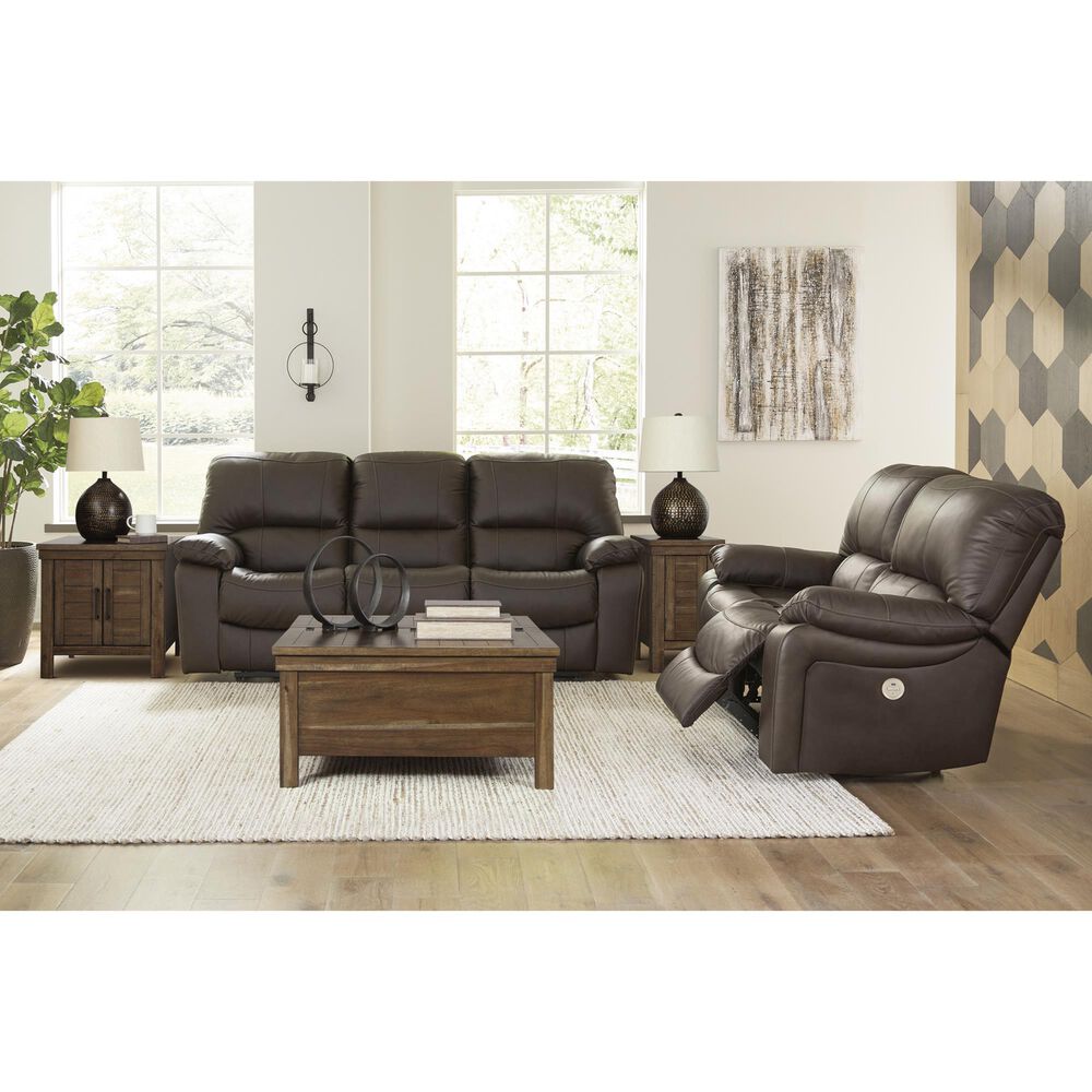 Ashley Leesworth Power Reclining Loveseat in Dark Brown, , large