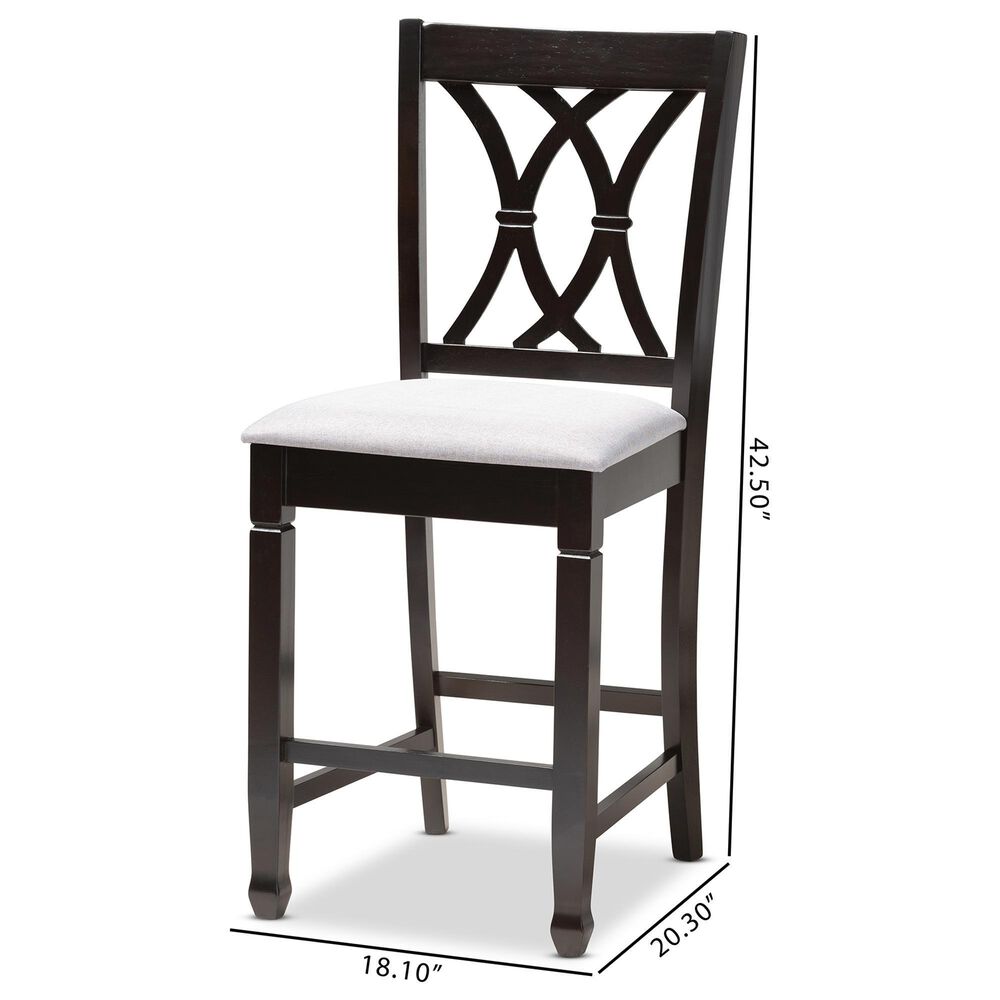 Baxton Studio Reneau Counter Height Pub Chair with Gray Cushion in Espresso Brown (Set of 2), , large