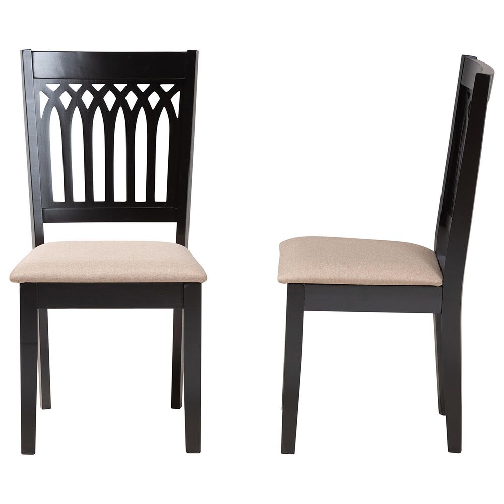 Baxton Studio Genesis Side Chair with Beige Cushion in Dark Brown (Set of 2), , large