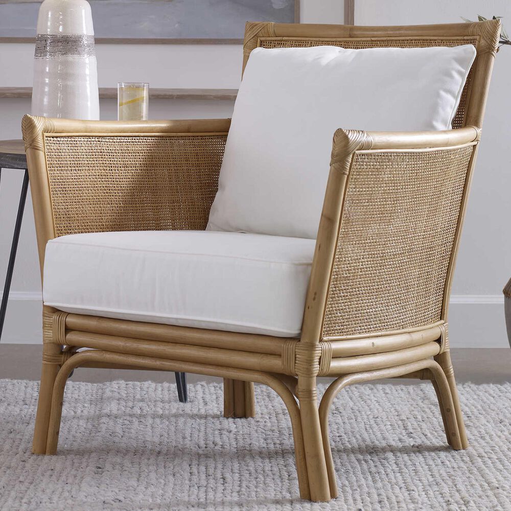 Uttermost Pacific Arm Chair with White Cushion in Natural, , large