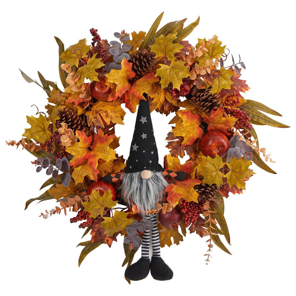 Nearly Natural Inc 28in. Harvest Fall Gnome Artificial Autumn Wreath, , large