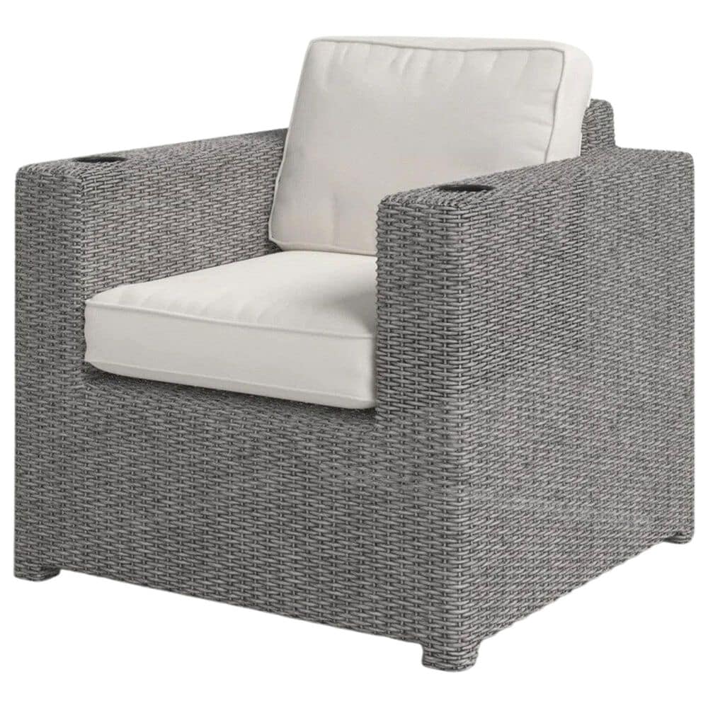 Hearth and Haven Outdoor Armchair with Cup Holders and Gray Wicker in Cream, , large