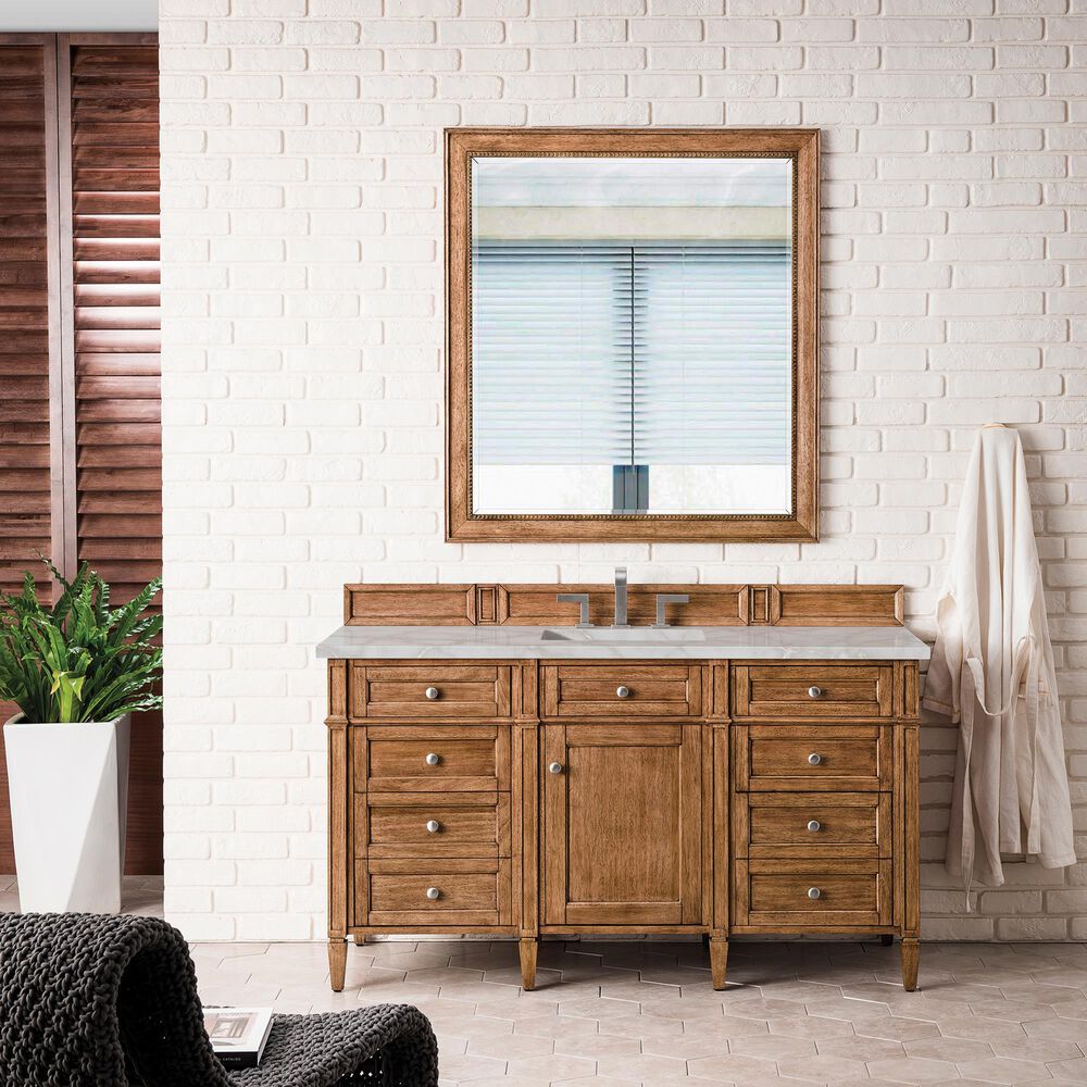 James Martin Vanities Brittany 60" Single Bathroom Vanity in Saddle Brown with 3 cm Victorian Silver Quartz Top and Rectangular Sink, , large