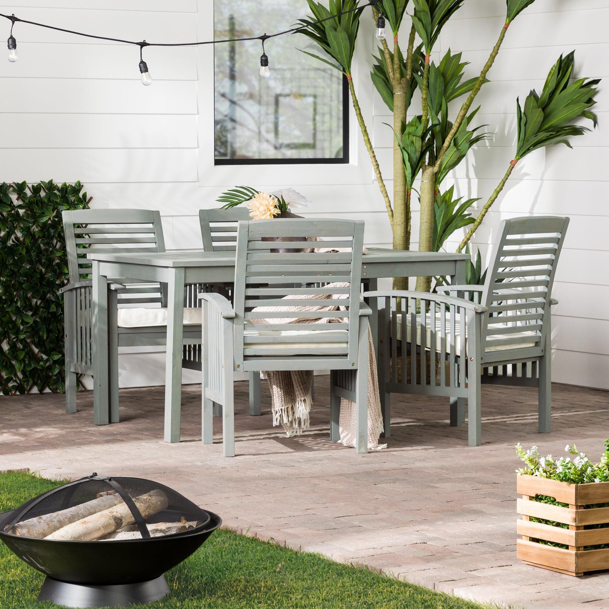 Walker Edison 5 Piece Slat Top Patio Dining Set in Grey Wash NFM