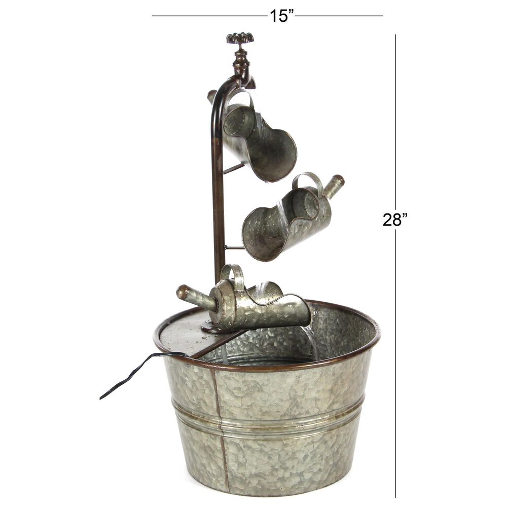 Maple and Jade Indoor/Outdoor Fountain with Watering Cans in Galvanized Gray, Rusted Brown and Black, , large