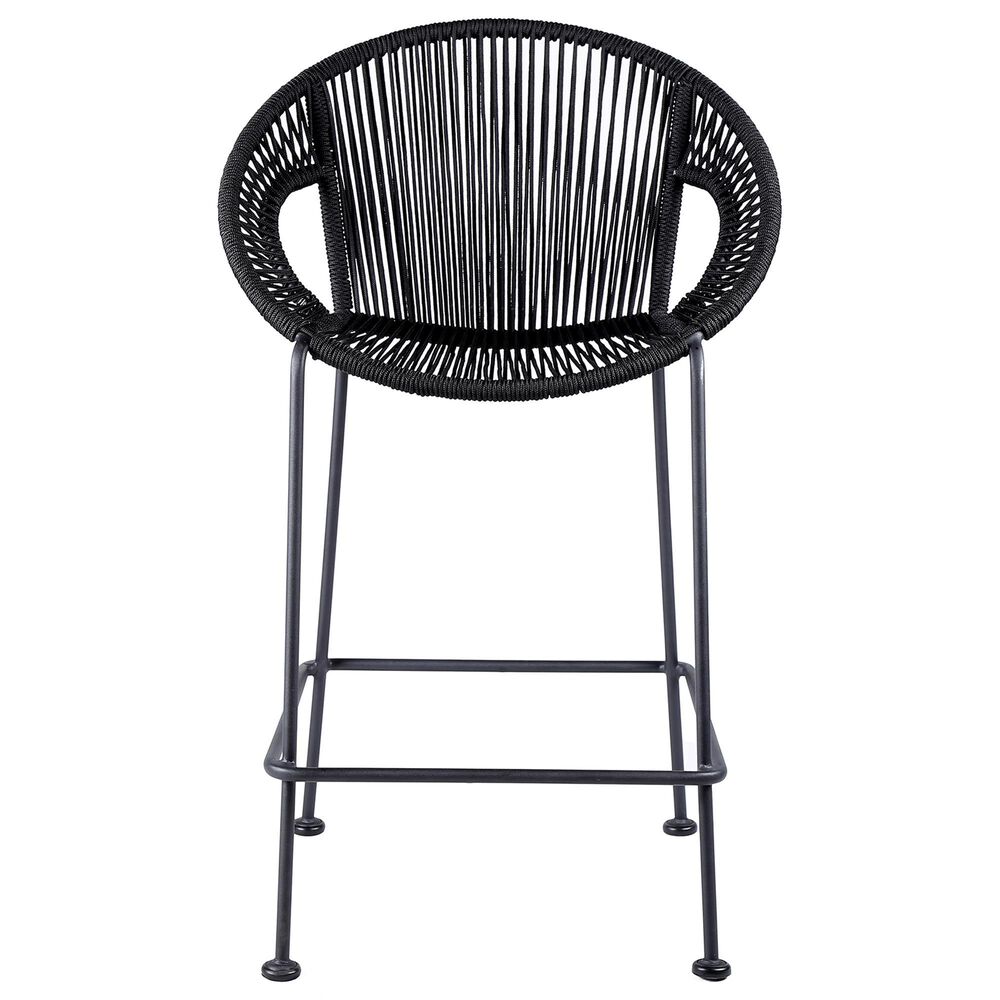 Armen Living Acapulco Patio Counter Height Bar Stool in Black, , large
