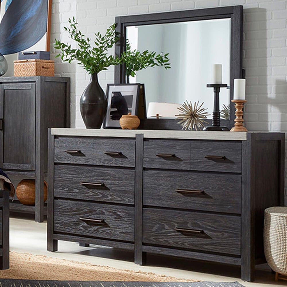 Nicolette Home Plum Creek 6-Drawer Dresser and Mirror in Ravenwood Black, , large