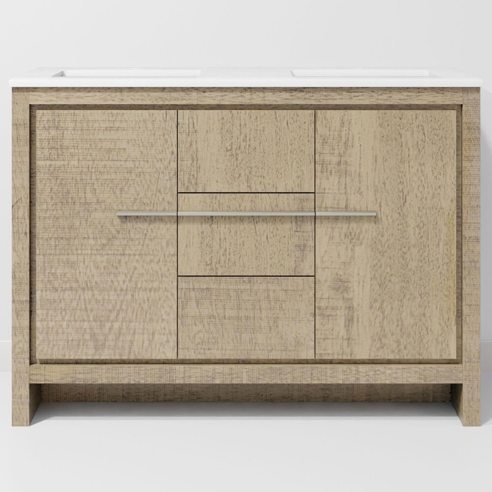 Lexora Home Lafarre 48&quot; Double Bathroom Vanity in Rustic Acacia with 2 cm White Quartz Top and Rectangular Sinks, , large