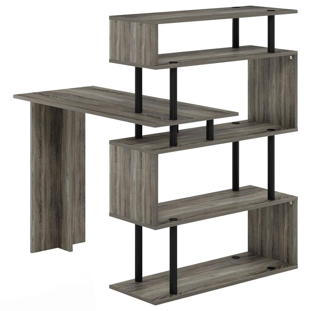 HOMLUX 5-Tier Shelves L-Shape Computer Desk in French Oak Grey and Black, , large