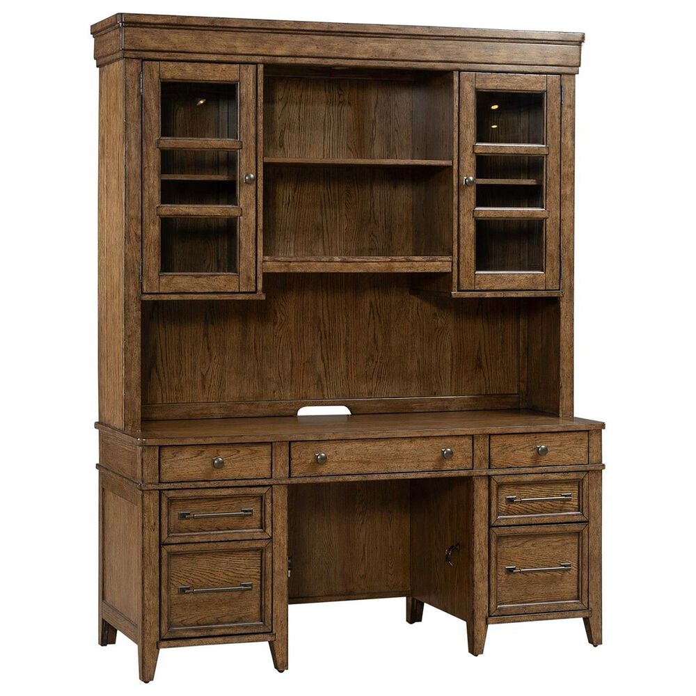 Liberty Furniture Carolina Park Credenza Desk with Hutch in Amber Brown, , large