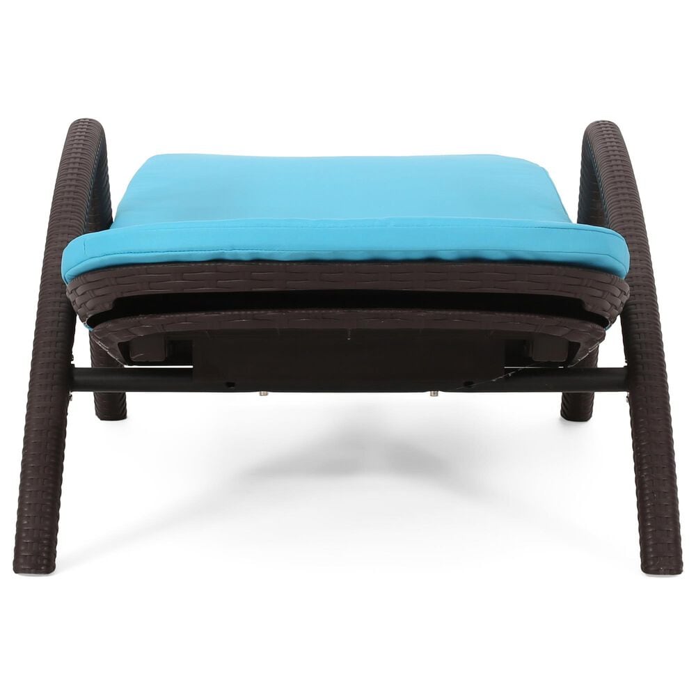 Hearth and Haven Mikael Outdoor Chaise Lounge with Blue Cushion in Dark Brown, , large