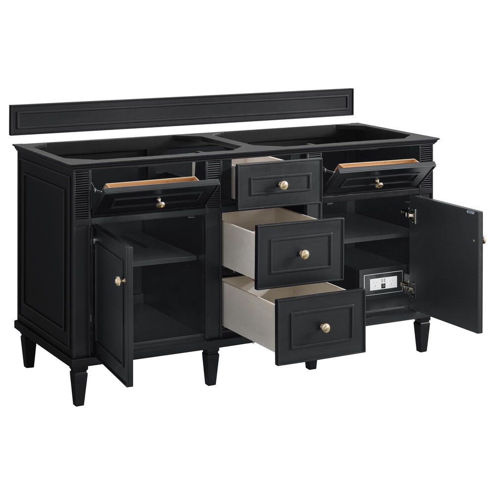 James Martin Vanities Lorelai 60" Double Bathroom Vanity in Black Onyx with 3 cm Eternal Jasmine Pearl Silestone Top, Rectangular Sinks and FreePower Wireless Charger, , large