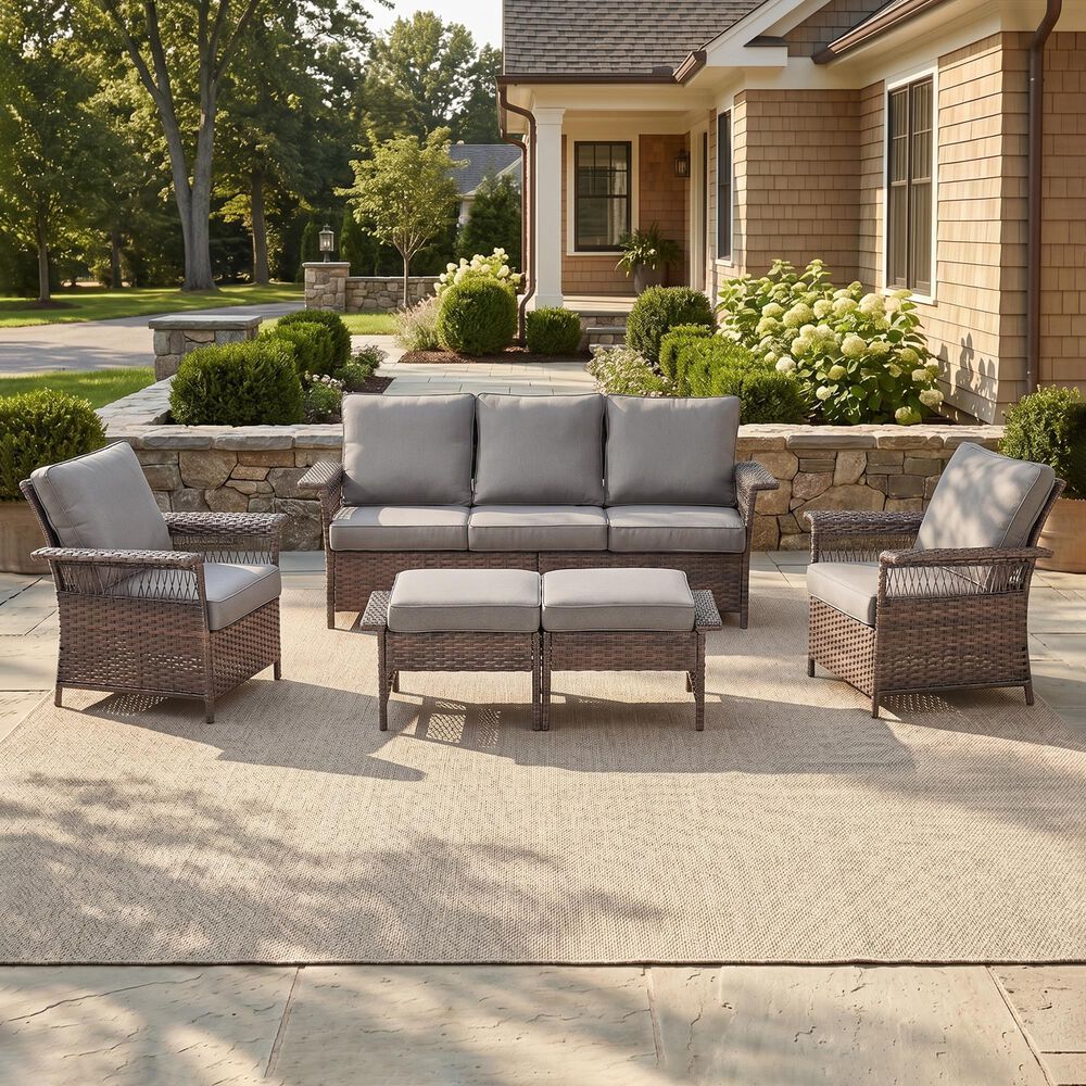 Sunwell Garden 5-Piece Patio Conversation Set with Stationary Chairs in Gray, , large
